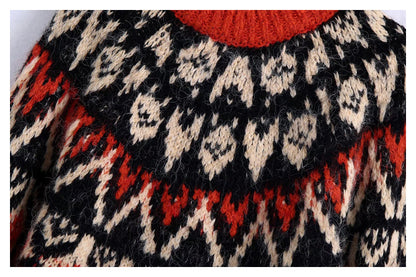 Lazy wind Pullover jacquard wool ball sweater sweater  7475