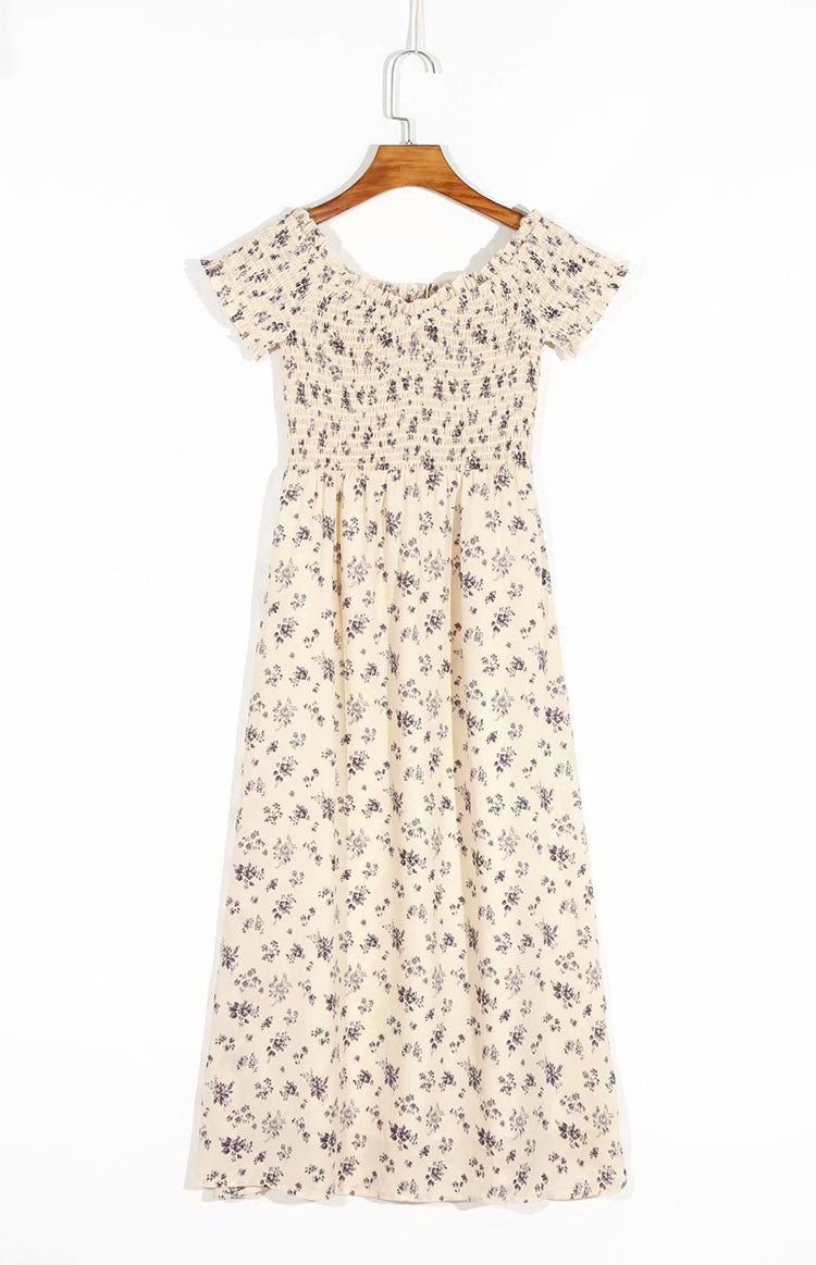 Sexy floral holiday wind pressure pleated one neck dress  7070