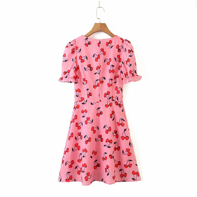 Single breasted Ruffle bubble sleeve skirt dress  7095