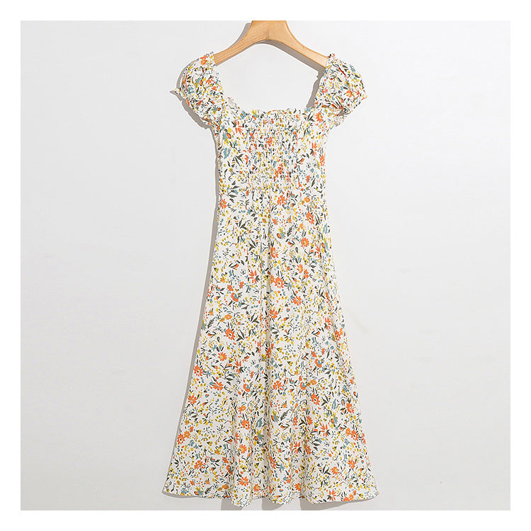 Wind garden small broken flower decoration low breast long dress  7030