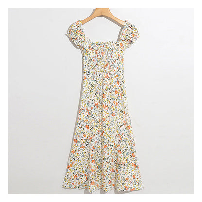 Wind garden small broken flower decoration low breast long dress  7030