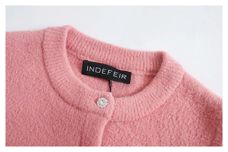 Versatile synthetic gem button knit sweater jacket  7227
