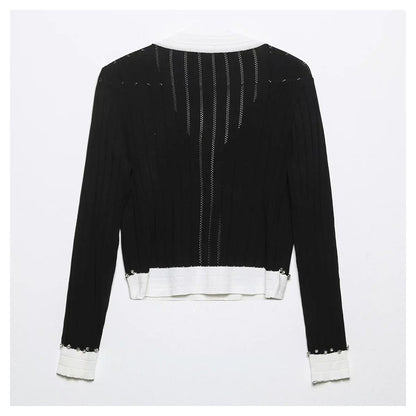 Xiaoxiangfeng V-neck heavy industry rivet bow knit cardigan  7294
