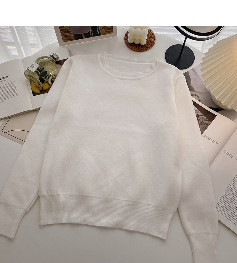 Korean version simple outer wearing thin warm solid color long sleeved top  5961