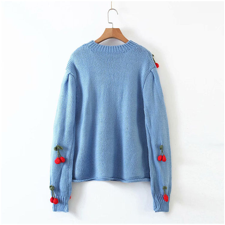 Round neck cherry sweater bottomed sweater loose fashion Pullover Sweater  7208