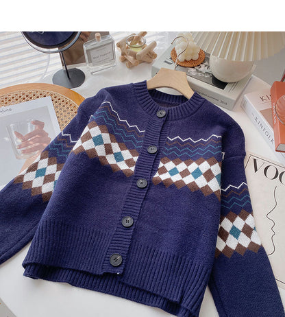Lazy style retro fashion contrast color long sleeve round neck top  6062