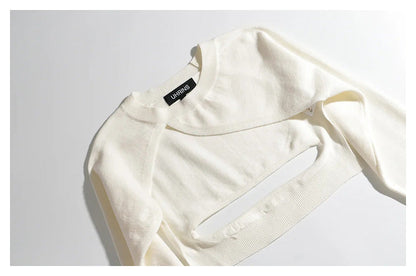 Solid color top small retro round neck hollow knitted Pullover Sweater  7244