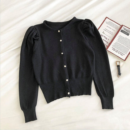 Single breasted bubble sleeve knitted cardigan women's fashion  6498