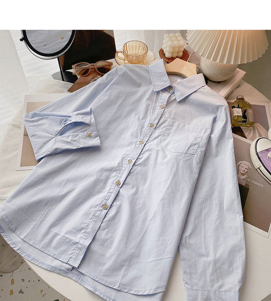 Solid color simple loose single breasted Lapel cardigan top  6380