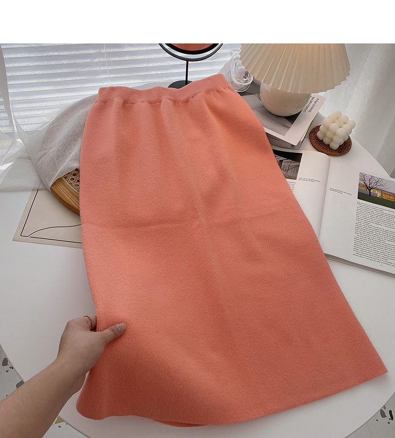 Small man, foreign style, versatile, high waist, back split A-line skirt  5754