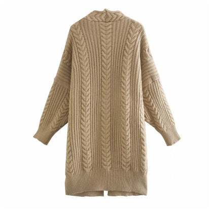 Lazy wind loose medium length knee length knit cardigan  7183
