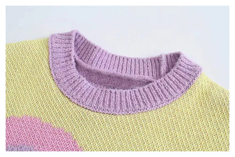 Sweet color matching round neck long sleeve sweater  7174