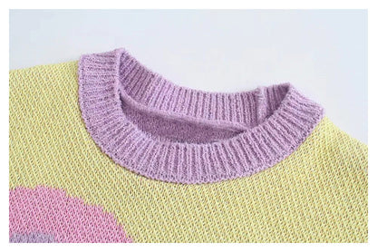 Sweet color matching round neck long sleeve sweater  7174