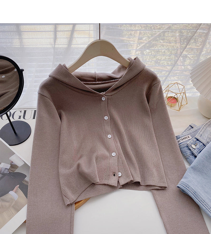 Design sense knitwear coat shows thin leisure hooded long sleeved top  6687