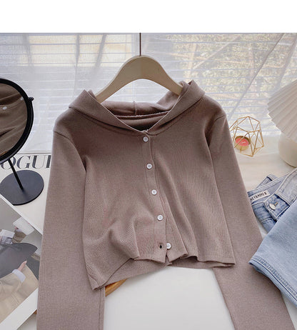 Design sense knitwear coat shows thin leisure hooded long sleeved top  6687