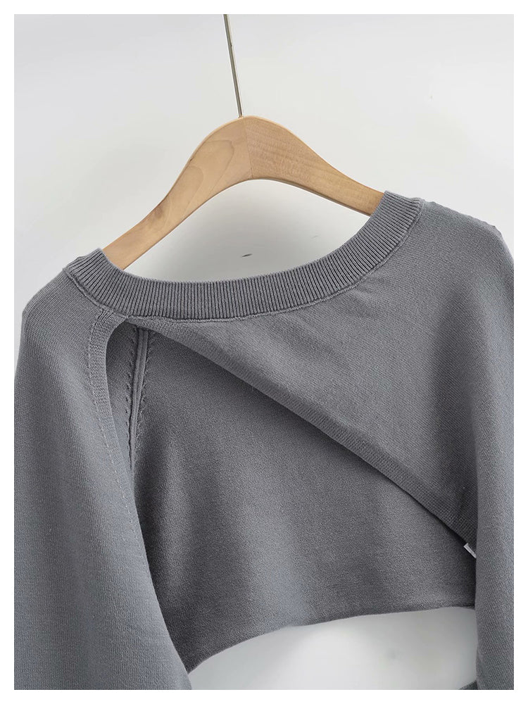 Irregular knitwear hollowed out design temperament versatile overlay blouse  7300