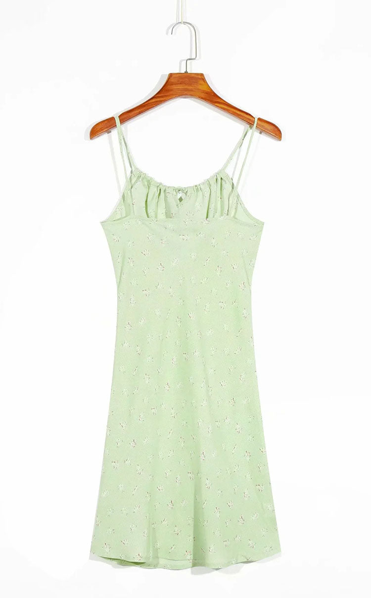 Small fresh wave dot print dress high waist suspender skirt  7067