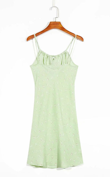 Small fresh wave dot print dress high waist suspender skirt  7067