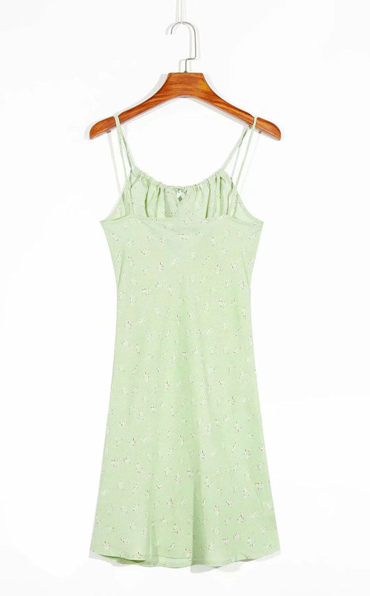 Small fresh wave dot print dress high waist suspender skirt  7067
