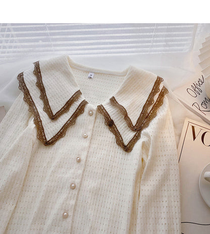 Baby collar design shirt Lace Long Sleeve Top  6336