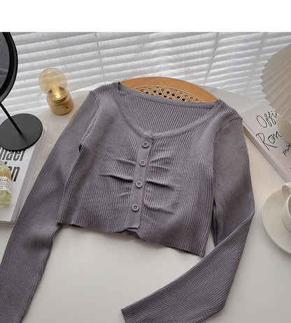 Knitted thin long sleeve V-neck slim cardigan  6507