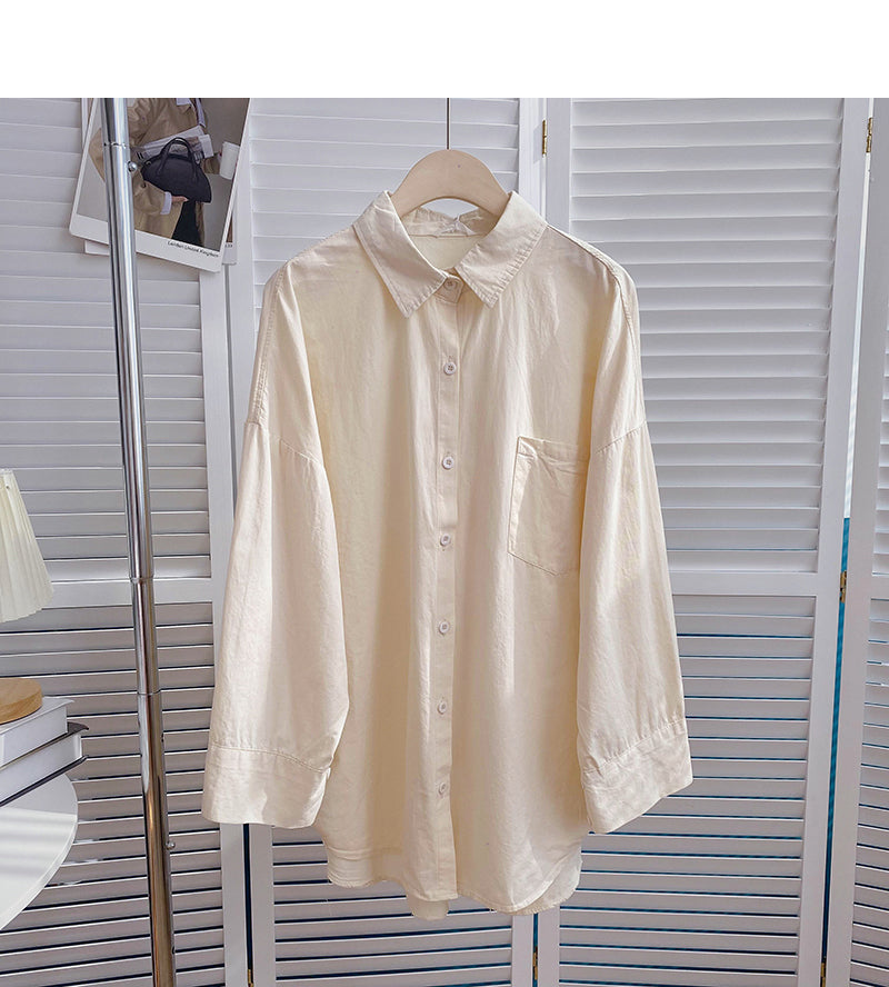 Long sleeve solid color shirt casual loose cardigan top  6426
