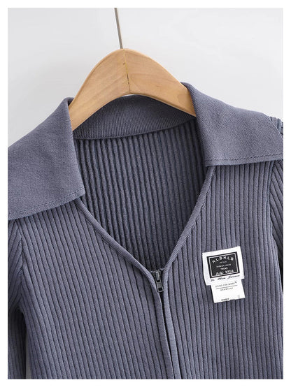 V-neck knitted cardigan slim and navel exposed short solid color sweater coat  7452