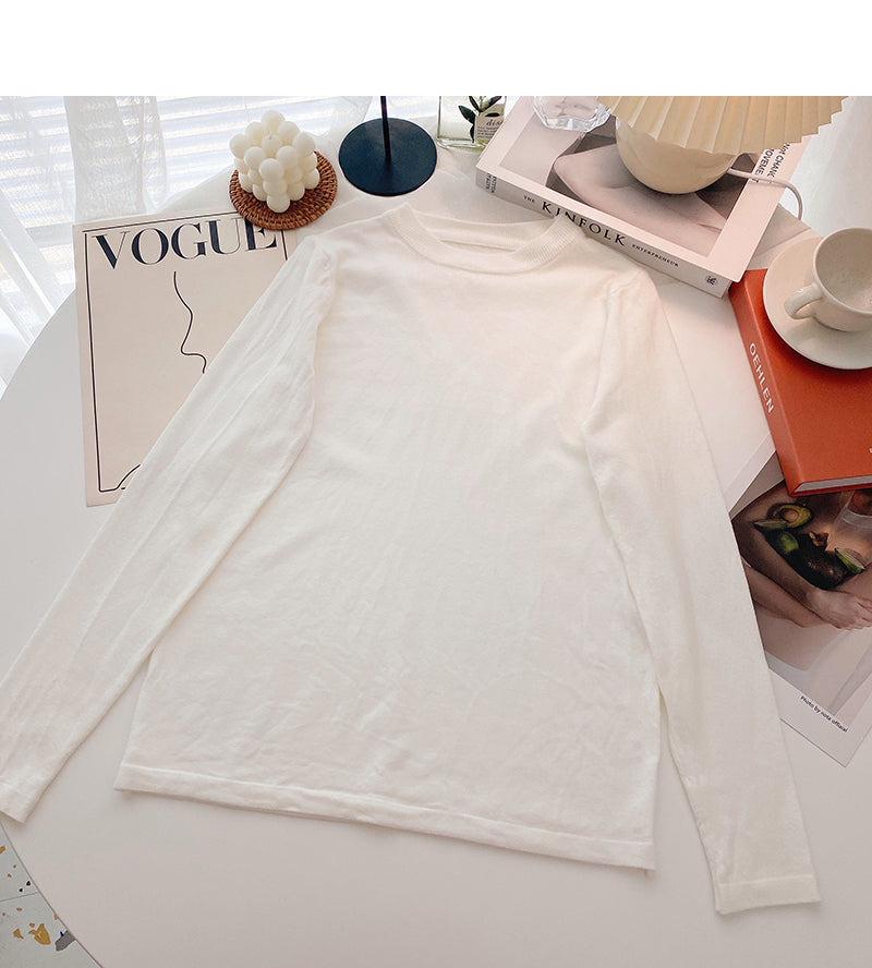 Simple foundation versatile solid color Pullover long sleeve bottomed top  6519