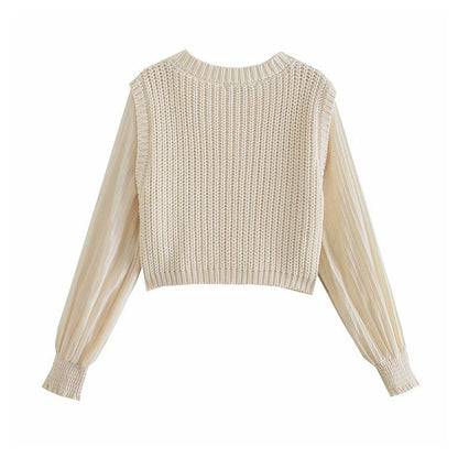 Long sleeved shirt vest stitching fake two-piece sweater top  7378