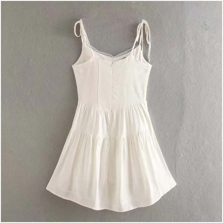 French lace lace up slim waist drawstring dress  7128