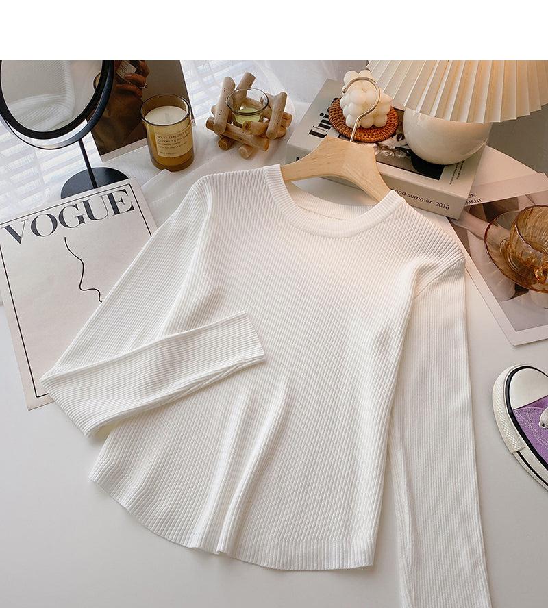 Slim fit short versatile casual long sleeve top  6486