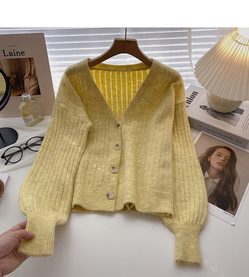Flared sleeve solid sweater slim long sleeve sweater  6648
