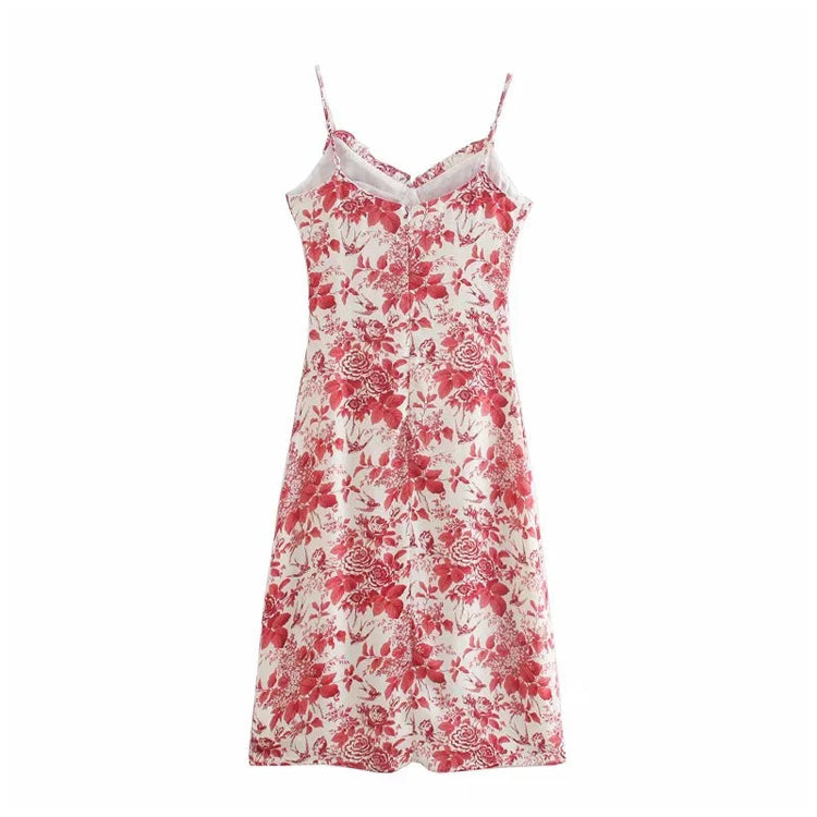 French retro floral suspender dress slim and sexy  7149
