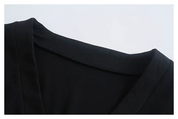 V-neck pleated breasted long sleeve short knit cardigan top  7401