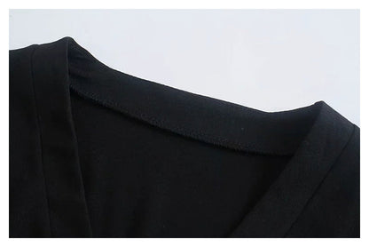 V-neck pleated breasted long sleeve short knit cardigan top  7401