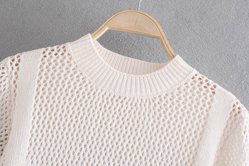 New sweet age reduction hollow out detail half high neck Knitted Top  7341
