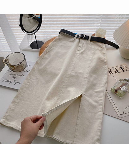 Fashion side split A-shaped high waist thin skirt  5731