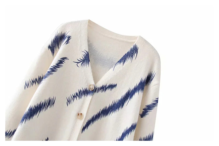 Lazy style printed V-Neck Sweater Cardigan  7309