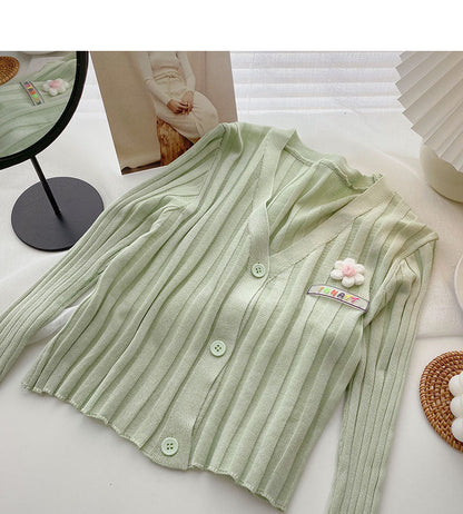 Thin long sleeve V-neck knit cardigan  6525