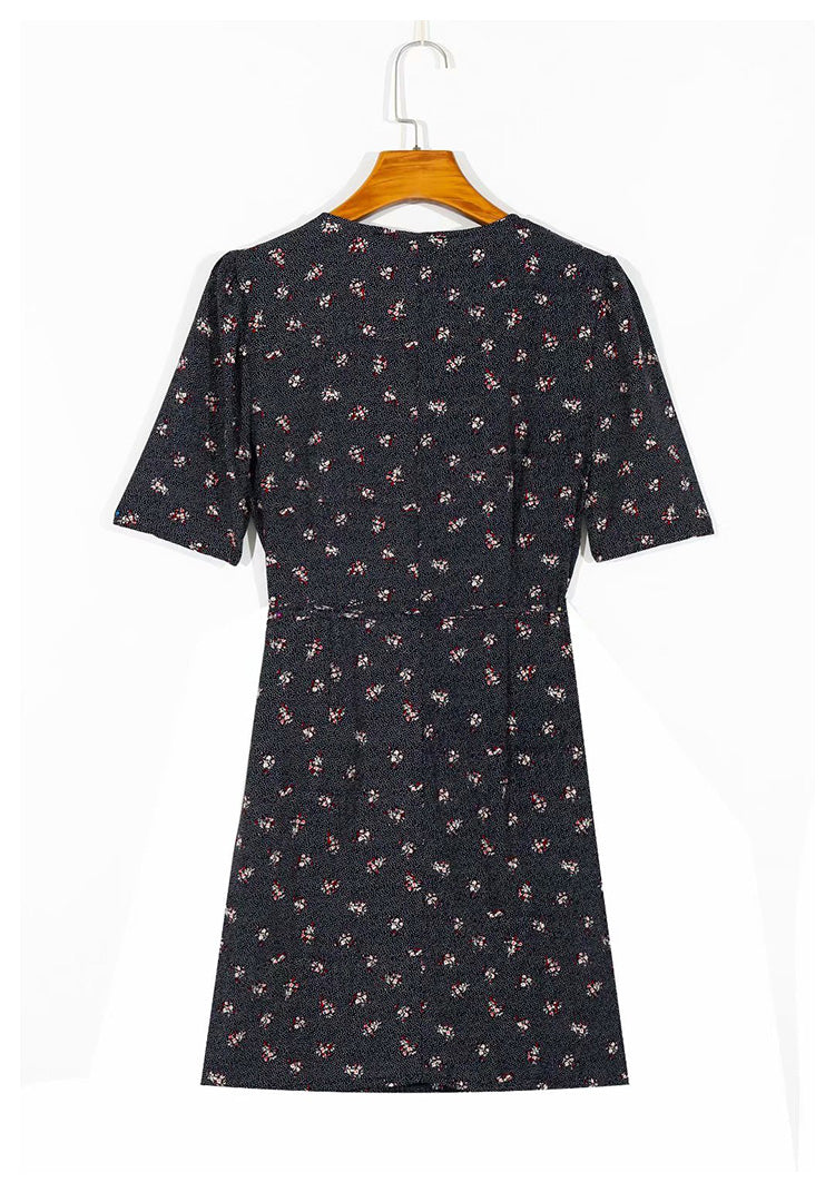French minority fashion sexy wave dot floral print dress  7051
