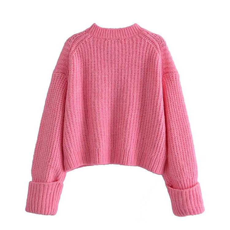 Versatile loose spike stitch short sweater  7506