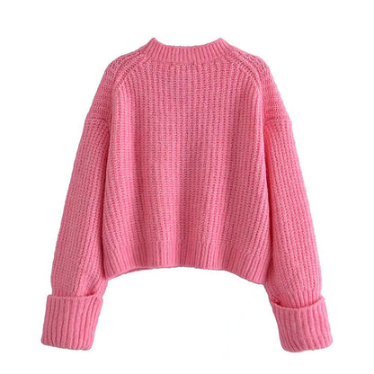 Versatile loose spike stitch short sweater  7506