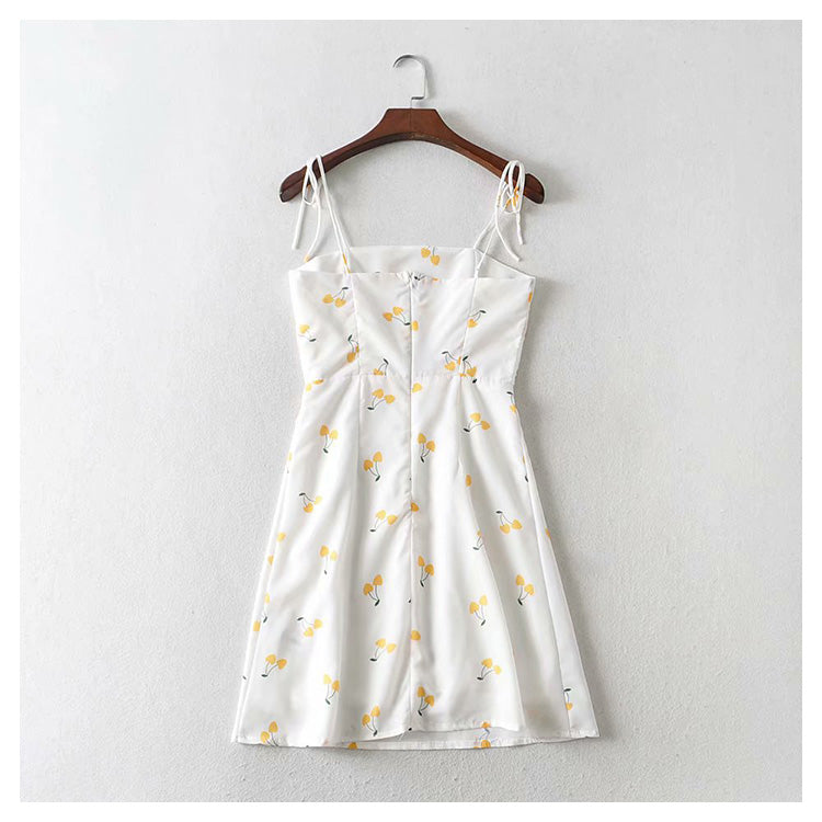 Sweet yellow cherry suspender skirt  7046