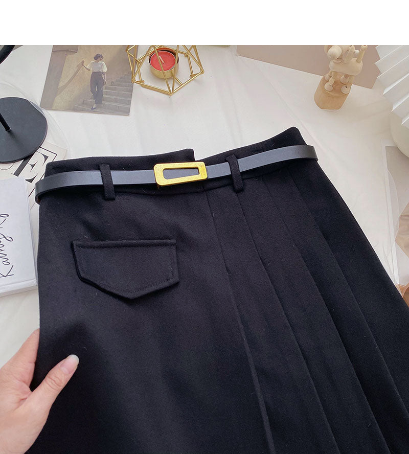High waist irregular slim fashion A-line skirt with belt  5560