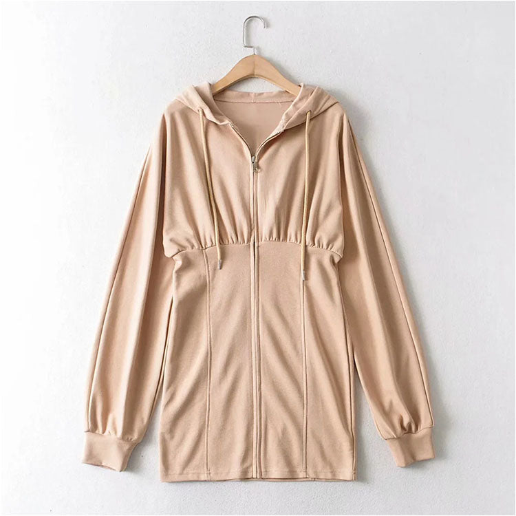 Fried Street zipper cardigan dress casual Hooded Sweater  7147