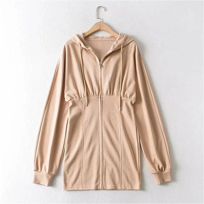 Fried Street zipper cardigan dress casual Hooded Sweater  7147