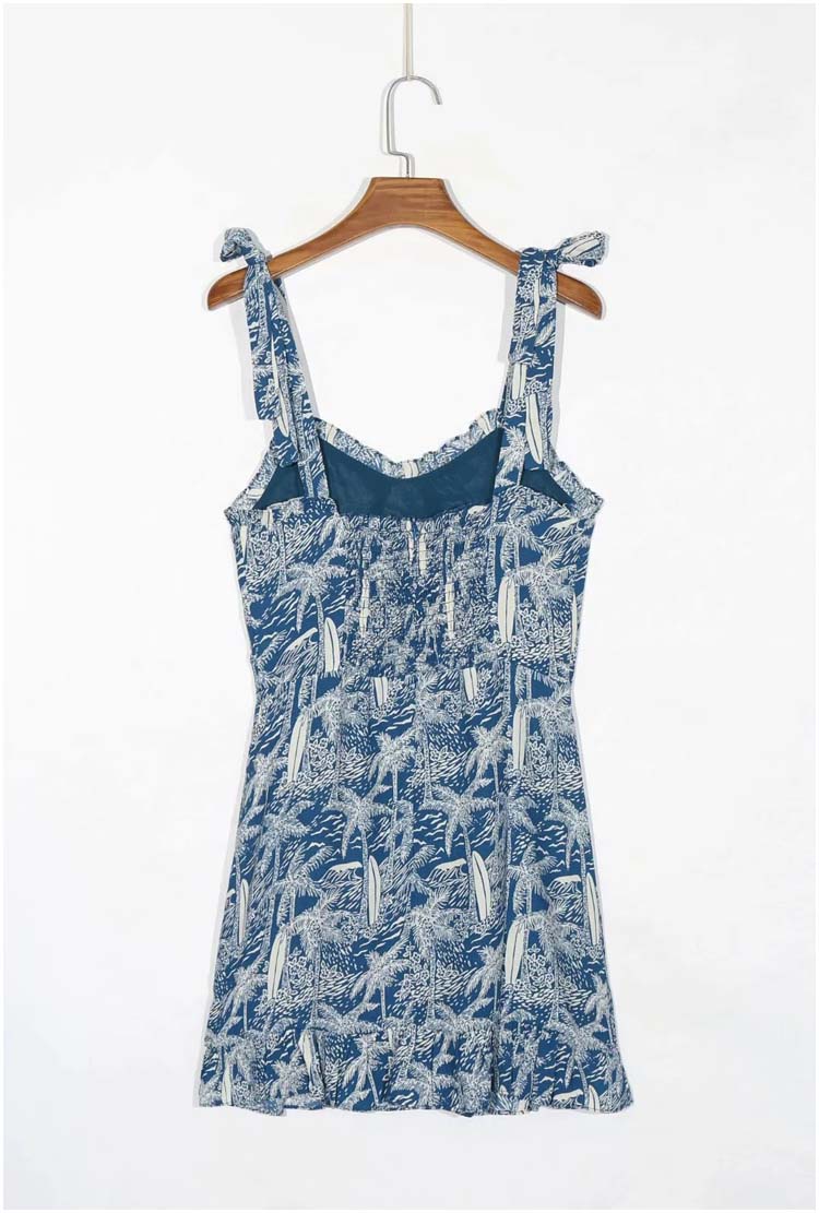 Vintage sexy V-neck open collarbone print split dress  7135