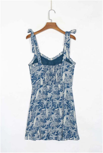 Vintage sexy V-neck open collarbone print split dress  7135