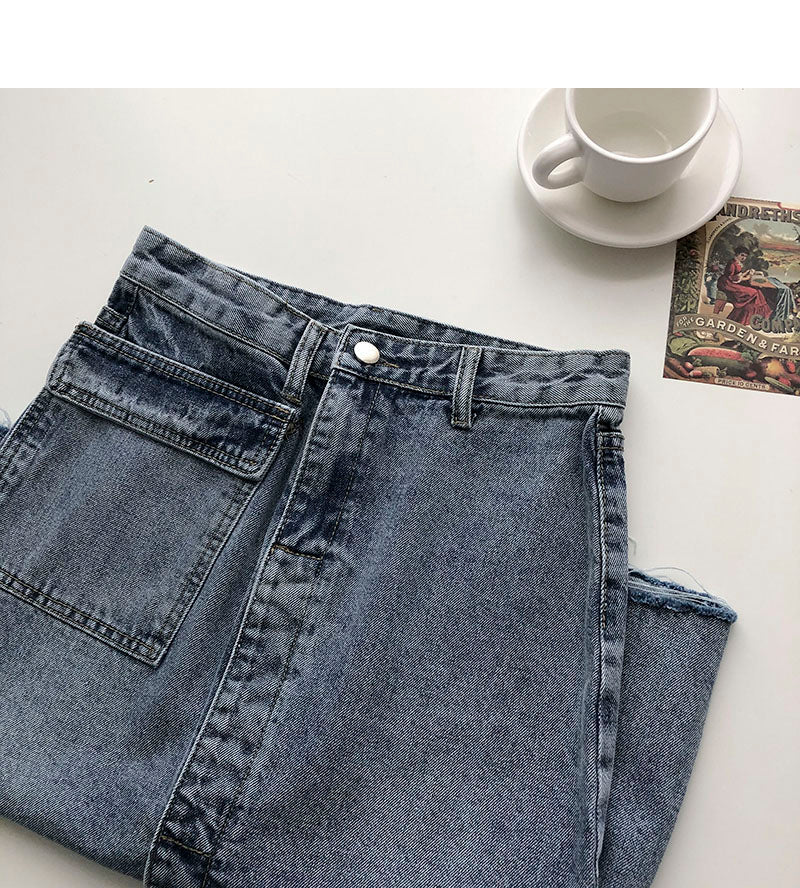 New women's Korean retro denim high waist A-line skirt  5691