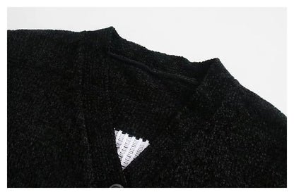 V-neck Lantern Sleeve Button back smiling face loose knit coat  7483